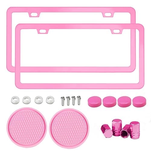 Pink License Plate Frame for Women 2 Pack Car License Plate Holder Metal Number Plate Frame Car Tag Frame (Pink 2Pack Set) - Pink 2Pack Set - Image 1