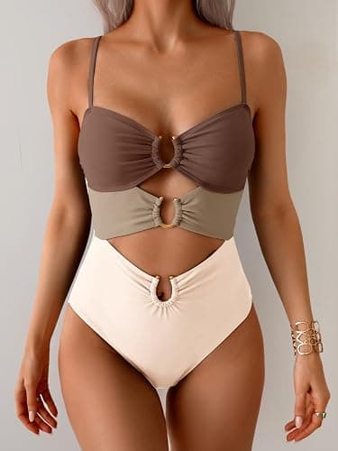 Eomenie One Piece Swimsuit for Women Ring Linked Monokini Sexy Bathing Suit Cutout Swim Suit thumbnail 2