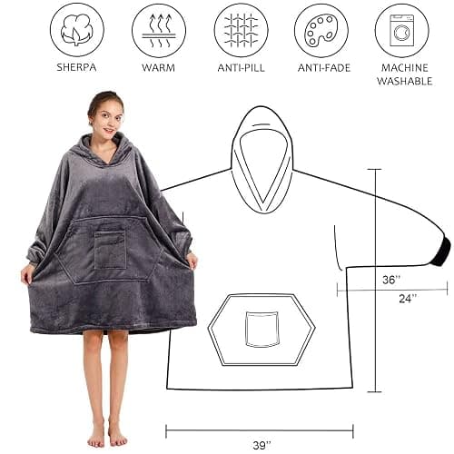 REDESS Blanket Hoodie Sweatshirt, Wearable Blanket Oversized Sherpa with Sleeves and Giant Pocket, Cozy Hoodie for Adult Kids thumbnail 2