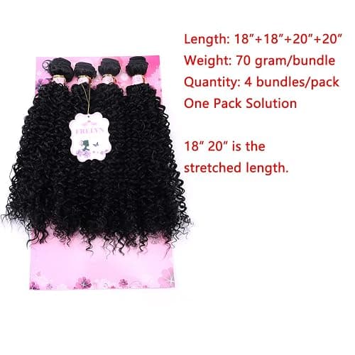 FRELYN Kinky Curly Hair Bundles Synthetic Hair Weave Bundles 18 18 20 20 Inches 4 Pieces/Pack Black Color Quick Weave Sew in Extension Very Soft thumbnail 2