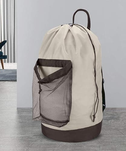 Dalykate Backpack Laundry Bag, 115L Large Hamper with Shoulder Straps, Drawstring Closure, Mesh Pocket, Khaki - Khaki thumbnail 2