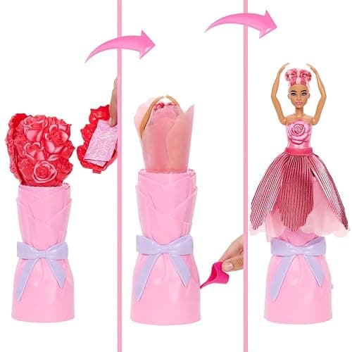 Barbie Petal Pop Scented Doll with Rose Dress & Accessories, Bouquet Reveal with Pet Bunny & Surprises Like Watering Can, Necklace & Earrings​​​ thumbnail 3