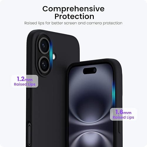 ORNARTO Compatible with iPhone 16 Case 6.1", Slim Liquid Silicone 3 Layers Full Covered Soft Gel Rubber Shockproof Phone Case, Protective Cover with Anti-Scratch Microfiber Lining-Black thumbnail 4