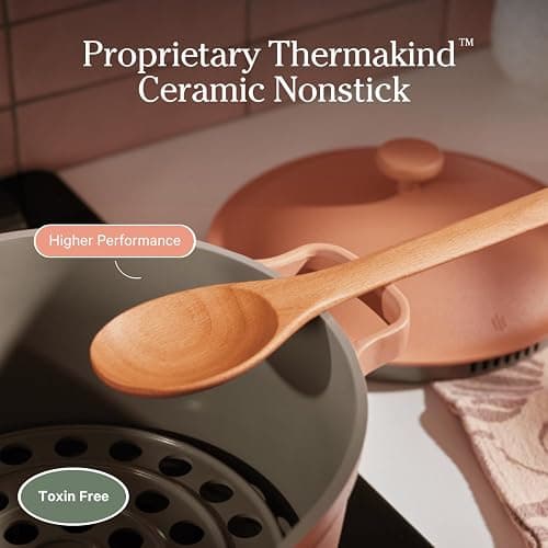Our Place Perfect Pot - 5.5 Qt. Nonstick Ceramic Sauce Pan with Lid | Versatile Cookware for Stovetop and Oven | Steam, Bake, Braise, Roast | PTFE and PFOA-Free | Toxin-Free, Easy to Clean | Blue Salt thumbnail 5