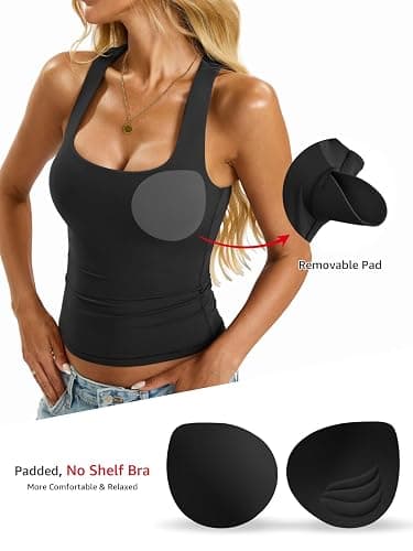 EasyGala Womens Padded Racerback Tank Tops Double Lined Built in Bra Cami | Sleeveless, Backless, Scoop Neck, Halter, Y2k Camisole, Basic Fitted Shirts, Going Out, Summer, Fashion Clothes, Workout thumbnail 3