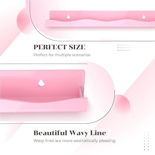 6 Pack Nail Polish Wall Mounted Shelf,15 Inch Nail Polish Floating Shelves for 66-90 Bottles Multi-Purpose,Ideal Gift, Great Display for Salons Retailers,Pink thumbnail 5