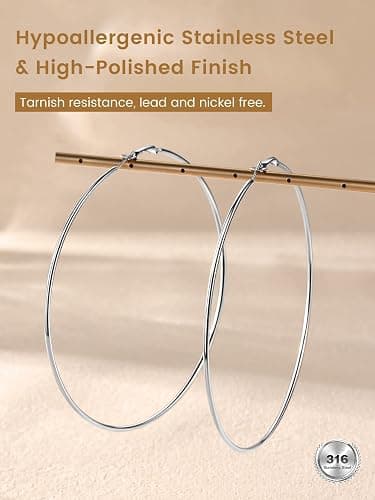 KeyStyle Gold Hoop Earrings for Women, Stainless Steel Hoops Earring Lightweight Loops, 2 mm Thick Hypoallergenic Circle Endless Thin Hoop (20/30/40/50/60/70/80/90/mm) thumbnail 5