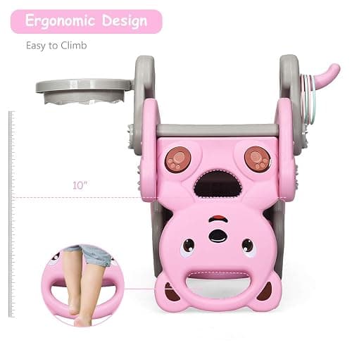 Costzon 5 in 1 Toddler Slide Rocking Toy, Slide for Kids with Detachable Stool, Basketball Hoop and Ring Game, Foldable Climber Playground Slide for Both Indoors Outdoor Use (Pink Bear) thumbnail 9