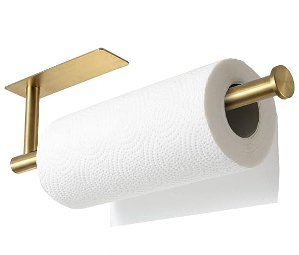 theaoo Paper Towel Holder for Kitchen, Adhesive Under Cabinet Paper Towel Roll Rack for Bathroom Towel, Wall Mounted Matte Black, SUS304 Stainless Steel(1, Gold) thumbnail 8