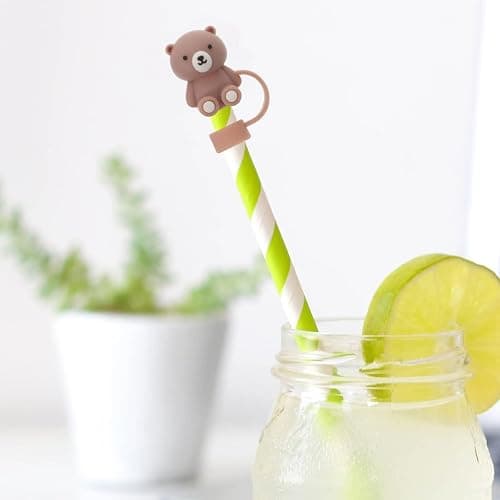 Cute Bear Straw Cover for Stanley Cup, Silicone Straw Topper for Stanley Cup 30&40oz with Tumblers, 10mm 0.4in Lid Accessories for Stanley Straws (2 Bear) thumbnail 2