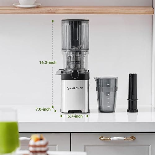 Cold press Juicer Machines with 5.2" Extra Self-Feeding for Whole Vegetable & Fruit, Juice Extractor with Large Auger & Triple Strainers, Easy to Clean, High Juice Yield, Stainless Steel Silver thumbnail 2