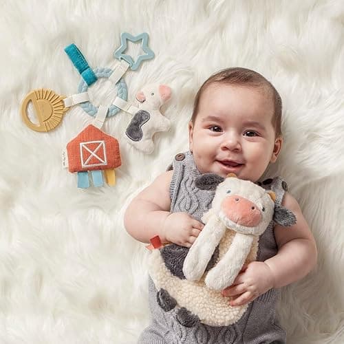 Itzy Ritzy Farm Toy Gift Set - Includes Cow Lovey & Farm-Themed Busy Ring Car Seat and Stroller Toy - Features Crinkle Sounds, Engaging Textures & Silicone Teething Relief (Farm) thumbnail 2