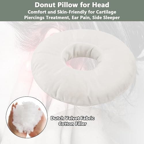 Piercing Pillow for Side Sleepers, Soft and Comfortable Donut Pillow, CNH Pillow Ear Pillows with Holes for Ear Pain, Piercing, Pain Relief Sleeping, Pressure Sore, Ear Pressure Relief (White) thumbnail 6