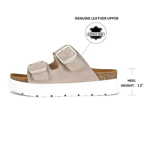 Gengzai Genuine Leather Platform Sandals for Women Comfortable Summer Beach Slides Sandals with Double Adjustable Buckle thumbnail 2