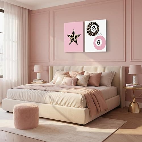 Cshylven Trendy Pink Leopard Wall Art Set of 3 Funky Retro Cheetah Canvas Wall Decor Lucky 8 Ball Poster Prints Preppy Aesthetic Pictures Artwork for Girls Room Dorm Apartment 12x16 Framed thumbnail 5
