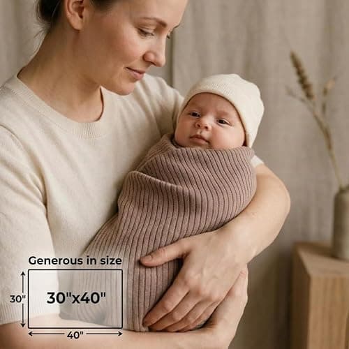 Huxie 100% Organic Cotton Knit Receiving Baby Blanket for Newborns - Soft, Breathable Blanket for Crib & Stroller - Nursery Gift (Mochachino) thumbnail 4