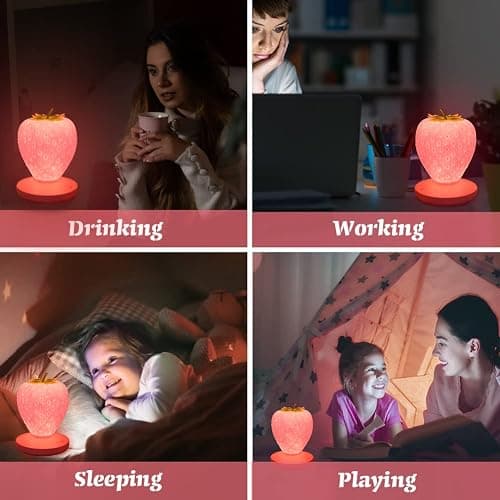 LVOERTUIG Strawberry Night Light, Cute Silicone Strawberry Lamp, LED Cute Night Light, Bedside Color Changing Lamp, 3 Modes Touch for Birthday, Christmas thumbnail 6