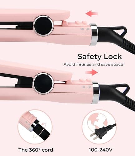 PRITECH Flat Iron Hair Straightener, Titanium Flat Iron with Adjustable Temp(290°F-450°F), 1 inch Plate for All Hairstyles Anti-Frizz Dual Voltage Straightening and Curler 2 in 1 (Pink) thumbnail 6
