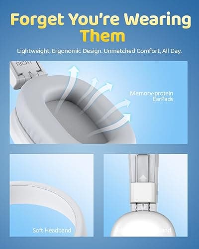 awatrue Kids Headphones Wireless, 50H Playtime, Safe Volume 85/94dBA, Foldable & Stereo Sound, Bluetooth 5.4 Over Ear Kids Bluetooth Headphones for Girls/Boys/Teens/School, White thumbnail 5