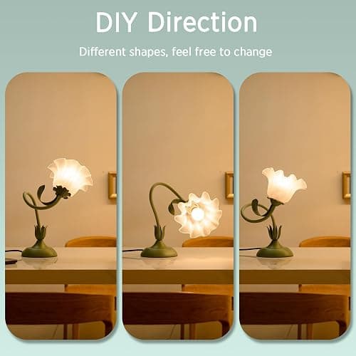 kaixunl Grüne Nachttischlampe,Acryl Blumen Tischlampe,Metall Schreibtischlampe Mädchen, Lampenschirm aus Acryl Frei drehbare Bedside Lamp mit dreifarbiger Beleuchtung für Schlafzimmer Wohnzimmer,50 cm thumbnail 5