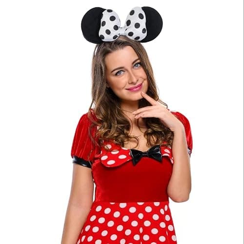 Jeffan Mouse Ear Headband with 3D Cotton Bow, Polka Dot Bow Mouse Party Costume Accessories for Women Girls (Black) thumbnail 6