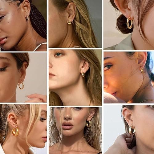 36 Pairs Gold Hoop Earrings Set for Women, Chunky Gold Earrings Multipack, Trendy Hypoallergenic Silver Hoop Earring Pack (Gold) thumbnail 5
