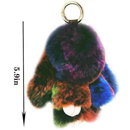 jtkdxqs Soft Cute Bunny Keychain Artificial Rainbow Rabbit Fur Plush Fluffy Pom pom Key Ring for Women thumbnail 3