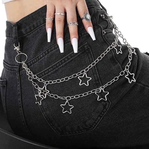 Tgirls Hip Hop Pants Chain - Goth Jean Star Punk Pocket Accessory for Women - Layered Acrylic Keychains Cute Trouser Rock Wallet for Men - Waist Body Accessories for Girls (2 Stat-1) thumbnail 7