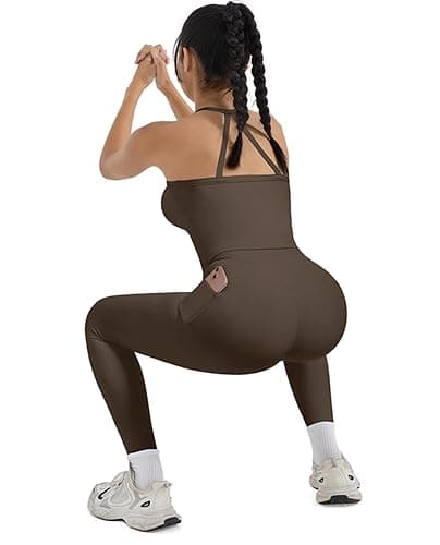 SUUKSESS Women 2 Piece Workout Sets Compression Tummy Control Leggings with Pockets Halter Built in Bra Tank Tops thumbnail 3