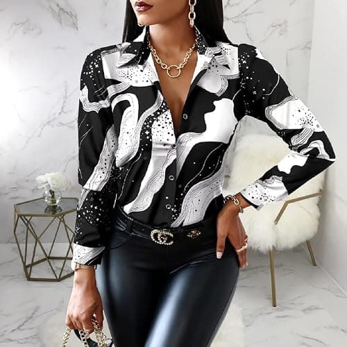 Blouses for Women Dressy Casual Colorful Long Sleeve Shirt Floral Print Tops Loose Collar Sexy T-Shirts Fashion 2023 thumbnail 2