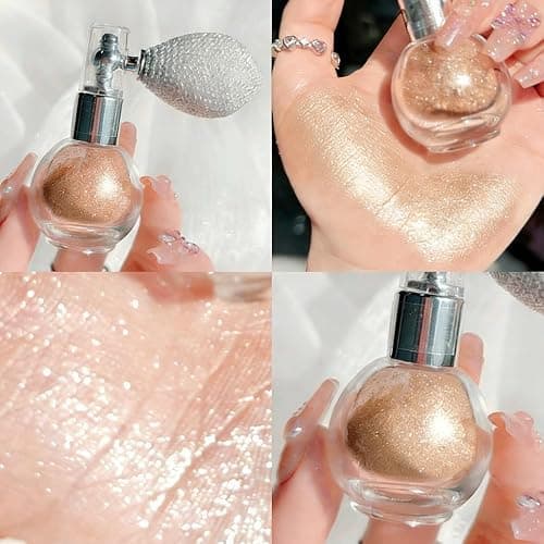 Face and Body Highlighter Spray, Champagne High Gloss Shimmer Powder Glow Makeup Glitter Spray for Mardi Gras Carnival Music Festival Outfits Rave Accessories thumbnail 2