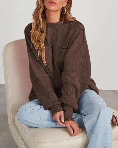 LCRRRN Women's Oversized Sweaters 2025 Crewneck Long Sleeve Batwing Pullover Tops thumbnail 5
