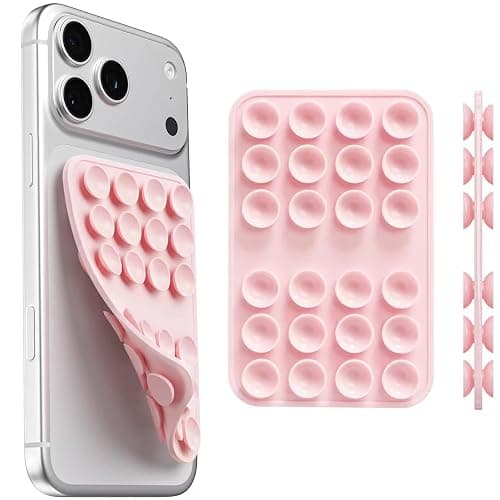 Upgraded Double Sided Silicone Suction Cup Phone Case Mount, Sticky Phone Grip Holder for Hands-Free Selfes & Videos, Reusable Silicone Phone Suction Grip for iPhone & Android, Light Pink - Image 1