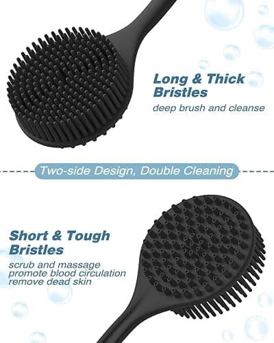 Manmihealth Silicone Back Scrubber & Soft Bath Glove, Silicone Scalp Massager Set 5 PCS, Super-Exfoliating Body Scrubber Shower Brush & Shampoo Brush Combination, with 2 Free Hooks (Style 2 Black) thumbnail 3