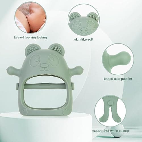 Eascrozn 3 Pack Baby Teething Toys 3 Months+, Silicone Teething Mitten for Babies Anti Drop Wrist Hand Teether, Baby Chew Toys for Sucking Needs thumbnail 4