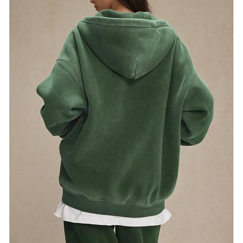 Talakeno Womens Double Zip Up Hoodies Oversized Heavyweight Fleece Sweatshirt Acid Wash Hoodie Vintage Distress Cotton Jacket thumbnail 5