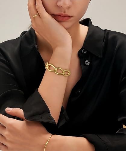 HUAYUNFANG Chunky Gold Stretch Bracelet for Women Adjustable Elastic Chain Bracelet Bold Statement Bracelet Trendy Jewelry thumbnail 4