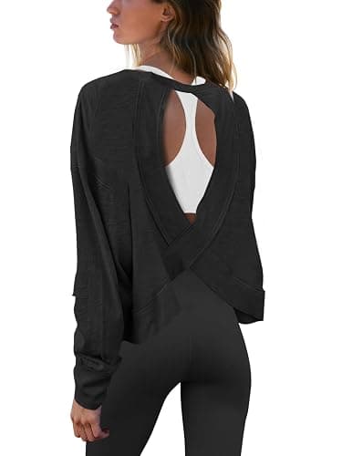 Panadila Womens Open Back Workout Top Long Sleeve Athletic Shirts Casual Crop Running Tee Y2k Yoga - Image 1