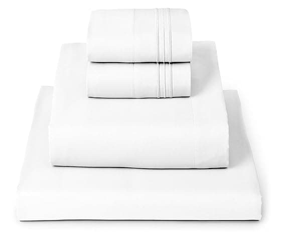 Mellanni Queen Sheets Set - 4 PC Iconic Collection Bedding - Hotel Luxury, Extra Soft, Cooling Bed Sheets - Wrinkle, Fade, Stain Resistant (Queen, White) - 1102 White - Queen