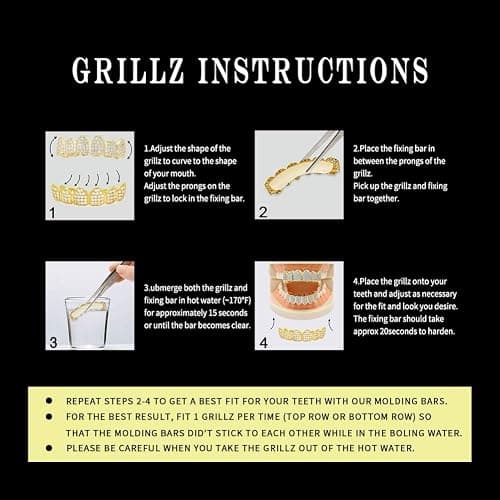 JINAO Grillz Gold Grills for Your Teeth Fake Teeth 18K Gold Plated Iced out 8 Top Teeth 8 Bottom Tooth Grillz for Men Women Hip Hop Rapper Costume thumbnail 6
