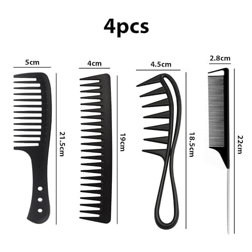 GVSS Ensemble de 4 Pièces Peigne à Cheveux Bouclés Antistatique, Dents Larges pour Tous Types de Cheveux, Femmes et Hommes, Noir thumbnail 2