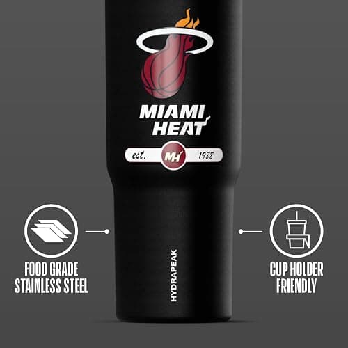 Hydrapeak x NBA Officially Licensed Miami Heat 32 oz Nomad Tumbler with Handle and Straw Lid, Leakproof Stainless Steel Water Bottle thumbnail 5