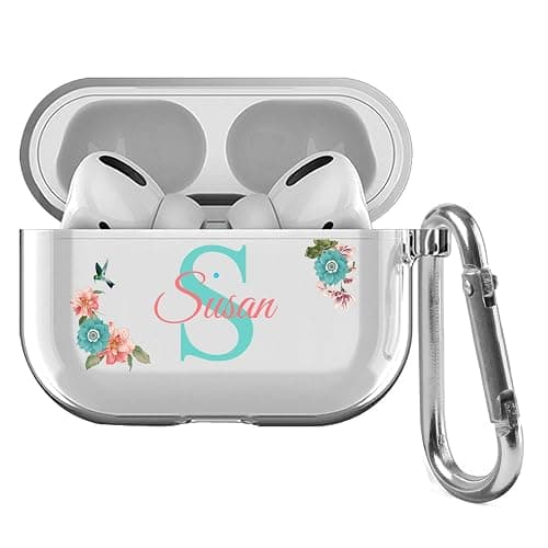 IKPYTREE Custom Name & Initial Crystal Clear Case for AirPods 4th Generation Pro/Pro 2 and 3rd Generation,Thin Shockproof Protective Customized Transparent Case(Light Blue Flowers) - Image 1