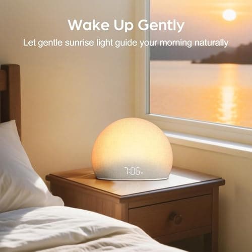 HOUSBAY Sunrise Alarm Clock, White Noise Sound Machine for Bedroom | Natural Wake-Up Light with Gentle Alarm Sounds, 20 Soothing Sleep Aids, Dimmable Display, Screen-Free Design thumbnail 3