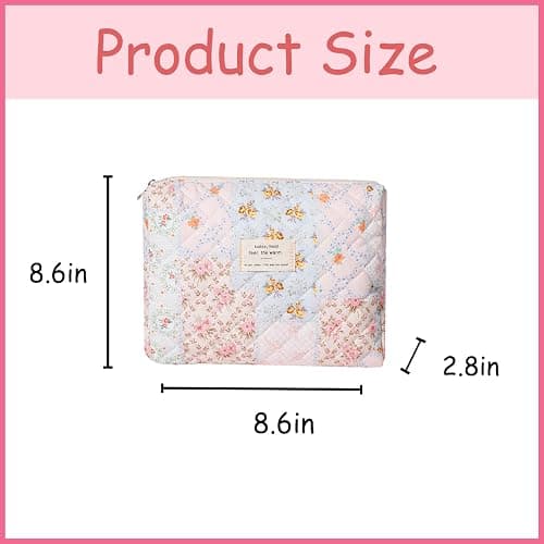 uekeboag Quilted Cotton Makeup Bag,Coquette Quilted Toiletry Bag for Women and Girls,Floral Coquette Pouch,Cute Kawaii Travel Cosmetic Bags(03 Pink Flower) thumbnail 3