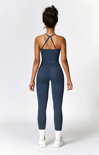QBGJTD Womens Workout Sets Two Piece Cross Back Tank Top Matching High Waist Leggings Sets Gym Outfits Work Out Clothes thumbnail 4