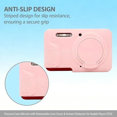 Frevyve Case for Kodak PIXPRO FZ55 Digital Camera Accessories, Soft Silicone Protective Case, Slim Fit Sleeve with Removable Lens Cover and Screen Protector, Lightweight, Anti-Scratch (Pale Pink) thumbnail 6