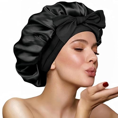 FOLAI Silk Bonnet for Sleeping,with Tie Band,Elastic Wide Band Cap,Satin Comfortable and Soft Breathable,Two Layered Satin Bonnet - Image 1