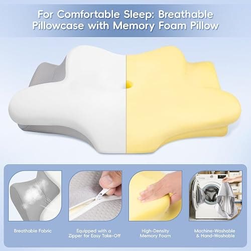 PAYHUIN Cervical Neck Pillow, Memory Foam Pillows for Neck and Shoulder Pain Relief, 2 Heights Ergonomic Pillow with Breathable Ice Silk Cover, Neck Support Pillow for Side Sleepers White thumbnail 5