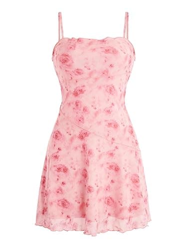 Verdusa Women's Mini Dress Floral Spaghetti Strap Mesh Dresses Going Out Festival Concert Outfits Grunge Gothic Clothes - Image 1